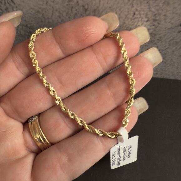 10k Yellow Gold Diamond Cut Rope Bracelet 7 inch, 2.8mm, BSI-ITALY~NEW - Picture 3 of 8